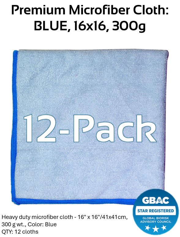 Premium Microfiber Cloth 16x16 (12 pack) - BLUE