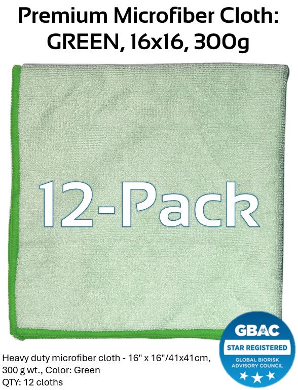 Premium Microfiber Cloth 16x16 (12 pack) - GREEN