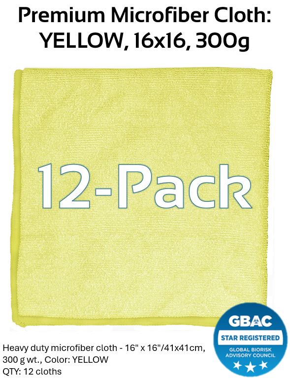 Premium Microfiber Cloth 16x16 (12 pack) - YELLOW