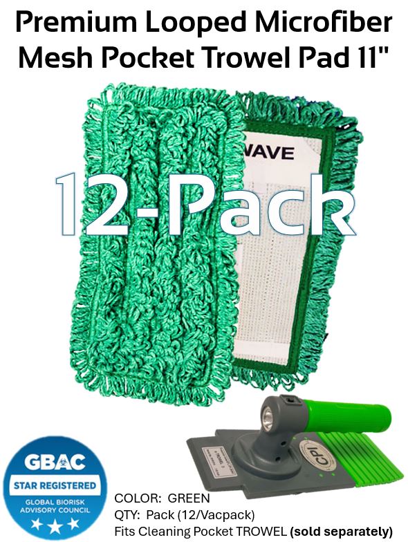 Premium Looped Microfiber Trowel Pad 11" (12 pack) - GREEN